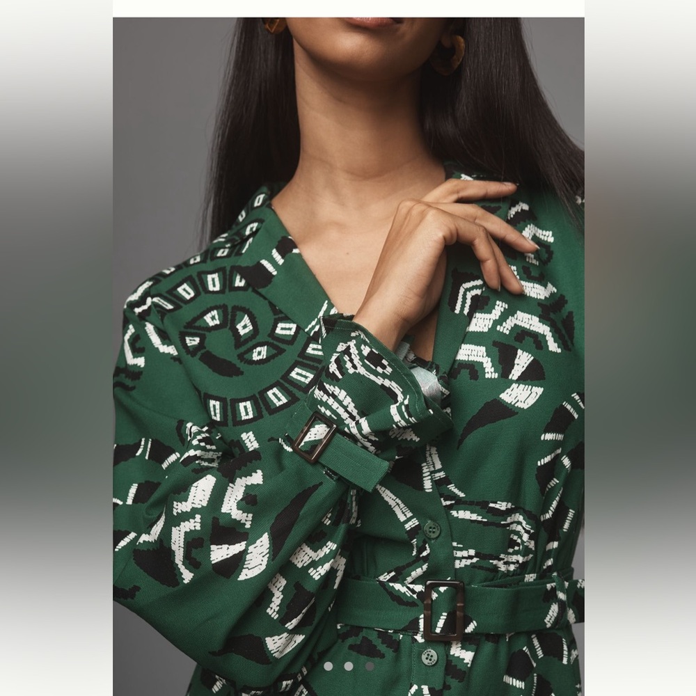 Anthropologie X Farm Rio Dark Green Patterned Jumpsuit Women’s Medium 🐍 Snake - Picture 4 of 7